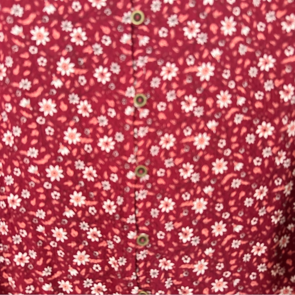 Maiaon & Belle Floral Burgundy Women's Boho Top 3/4 Length puffy sleeves - Picture 5 of 6